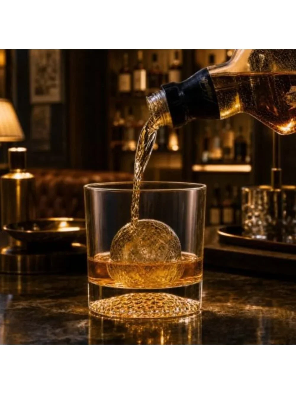 Golf Whiskey Glasses Set of 2 | Heavy Weighted Tumblers with Ice Ball Moulds